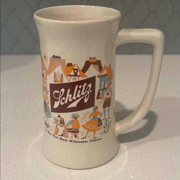 Schlitz Beer Cream and Brown Ceramic Mug with Nostalgic Design - Picture 2 of 4
